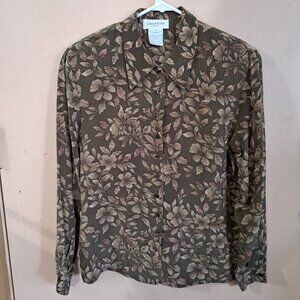 Share Jones New York Stunning Flower Blouse SZ 6P olive green